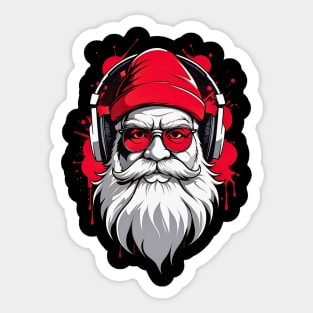 Santa Claus red glasses headphones retro vintage design Sticker